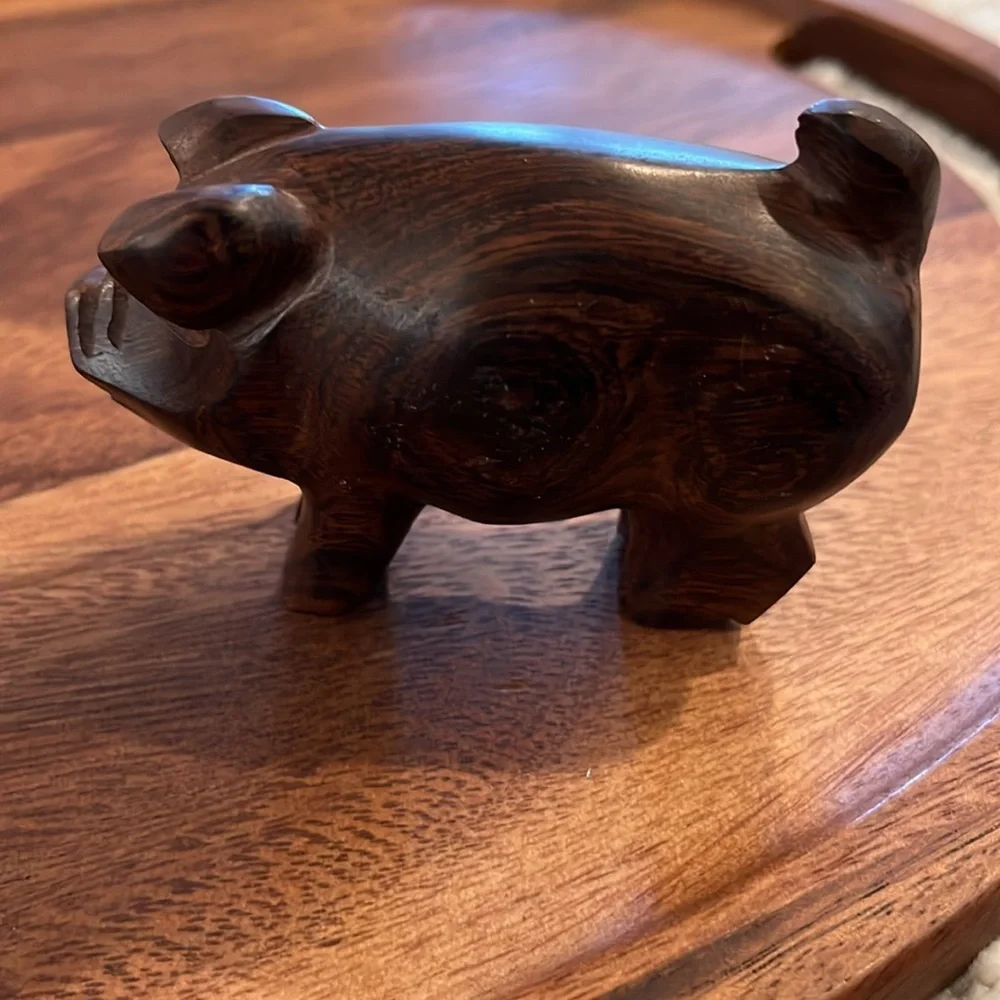 Vintage Hand-Carved Wood Pig Figurine Solid Hardwood Folk Art Decor - Picture 6 of 8
